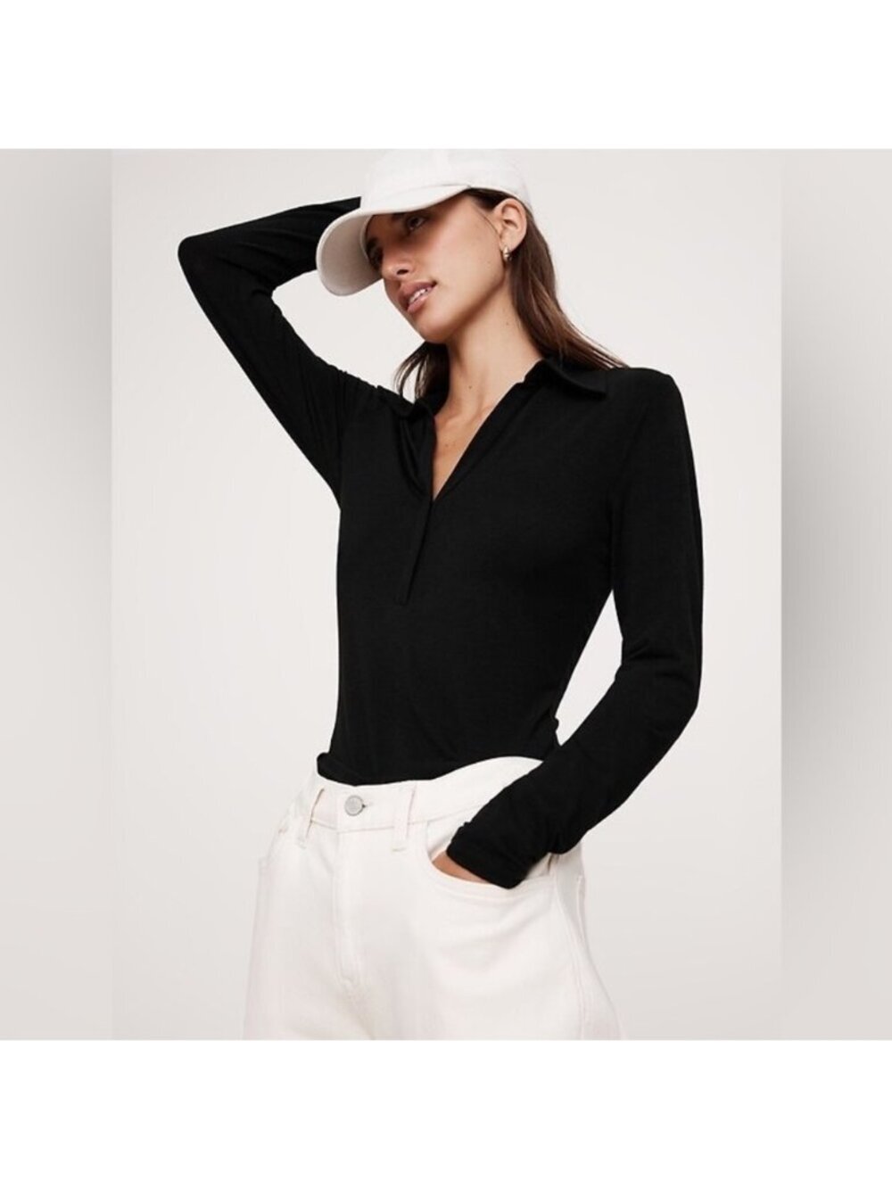 Banana Republic LUXE WOOL-BLEND black POLO TOP small